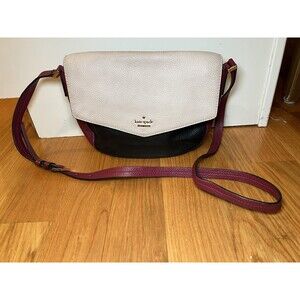 Kate Spade Crossbody Bag Womens Medium Colorblock Black Burgundy White Leather
